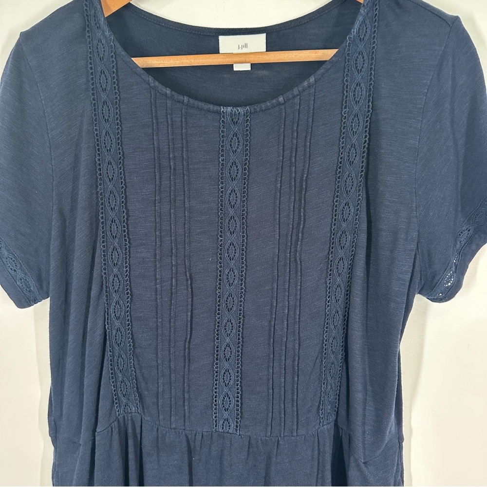 J. Jill Knit Navy Blue Pintuck Dress Size Medium Shirt Sleeve - Picture 3 of 7